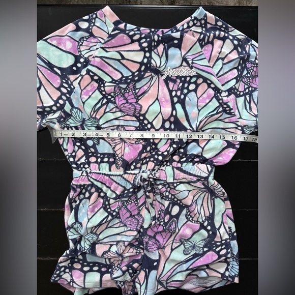 💛 2/$20 Kids Girls Justice Sleep Romper One Piece Butterfly Print Size M - Picture 8 of 9